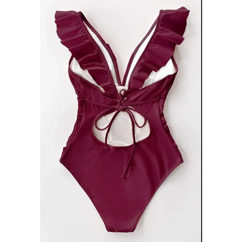 Heart Falbala One-piece Swimsuit, Size Medium - Picture 2 of 4